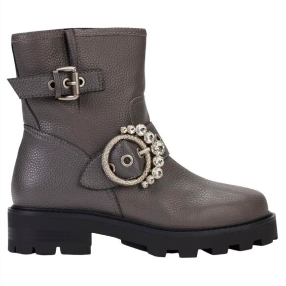 KARL LAGERFELD / Marceau / Grey / Leather Lug-Sole / Combat Boot / With Crystal - Picture 2 of 8
